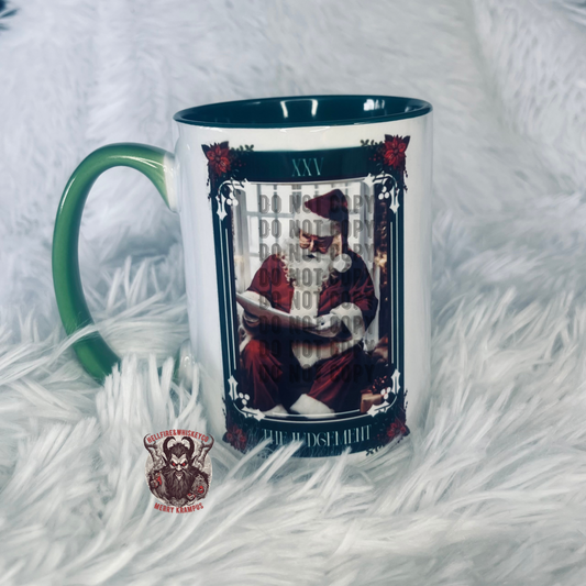 Santa Judgement tarot card coffee mug (preorder)